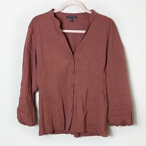 Eileen Fisher Linen Blend Button Down Shirt Jacket Rusty Brown Size М